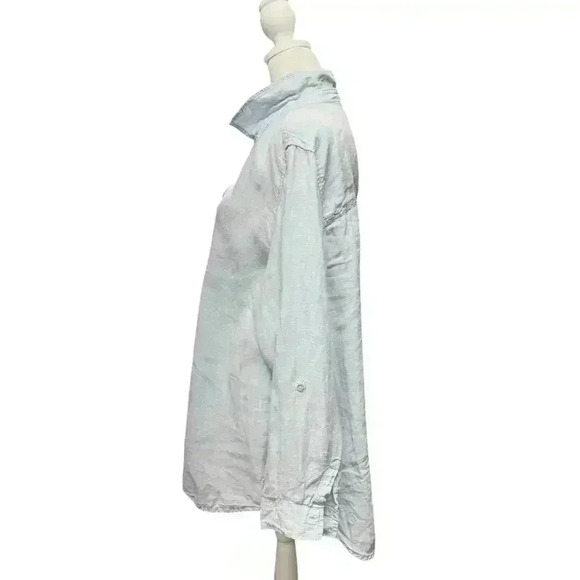 Sigrid Olsen 100% Linen Blue V-Neck Light Blue Blouse Button Down Shirt Size XL - Picture 3 of 16